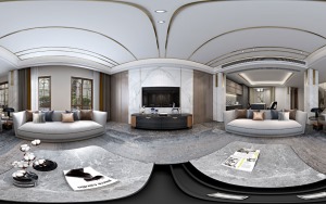 【杭州尚层装饰】西溪海560方现代轻奢风格会客厅装修  VR全景图