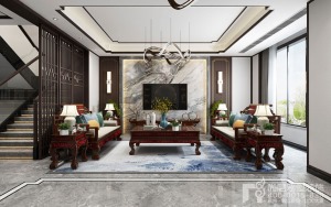 【杭州尚层装饰】萧山天乐村盛家坞430方新中式风格 装修效果图