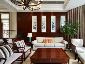 宝丽悦府138平 客厅沙发背景墙新中式风格装修效果图