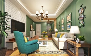哈尔滨70㎡两室一厅美式风格装修设计作品 