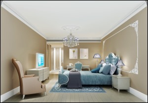 法式风格的卧室，色调、图案应和谐。由两大方面构成，装修时墙面、地面、顶面本身都有各自的颜色。