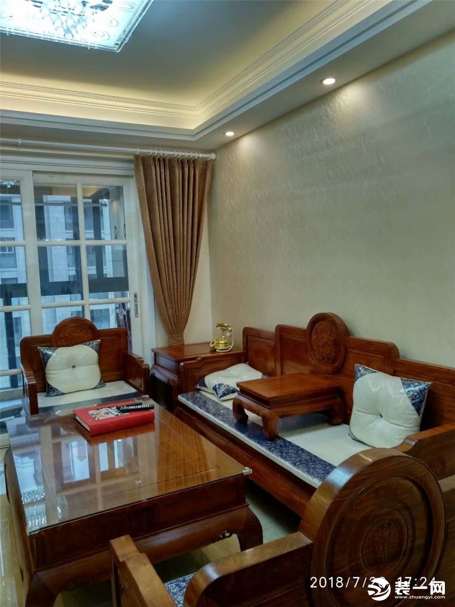 宁波江水平装修恒威国际98平三居室中式风格装修实景图