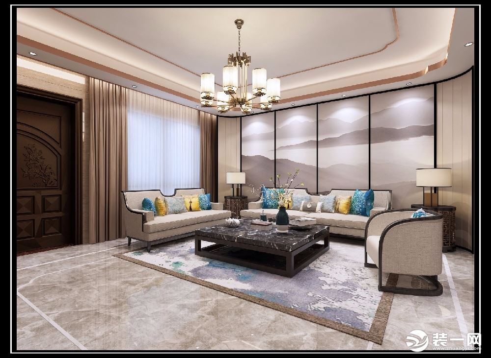 丽水湾三居室150平中式风格装修效果图