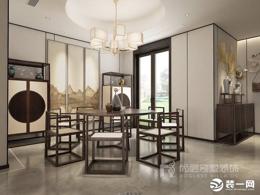 350平别墅客厅餐厅新中式风格装修效果图
