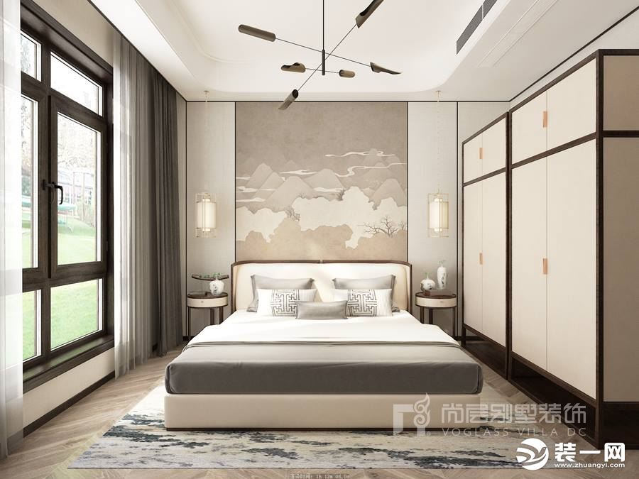 350平别墅客厅卧室新中式风格装修效果图
