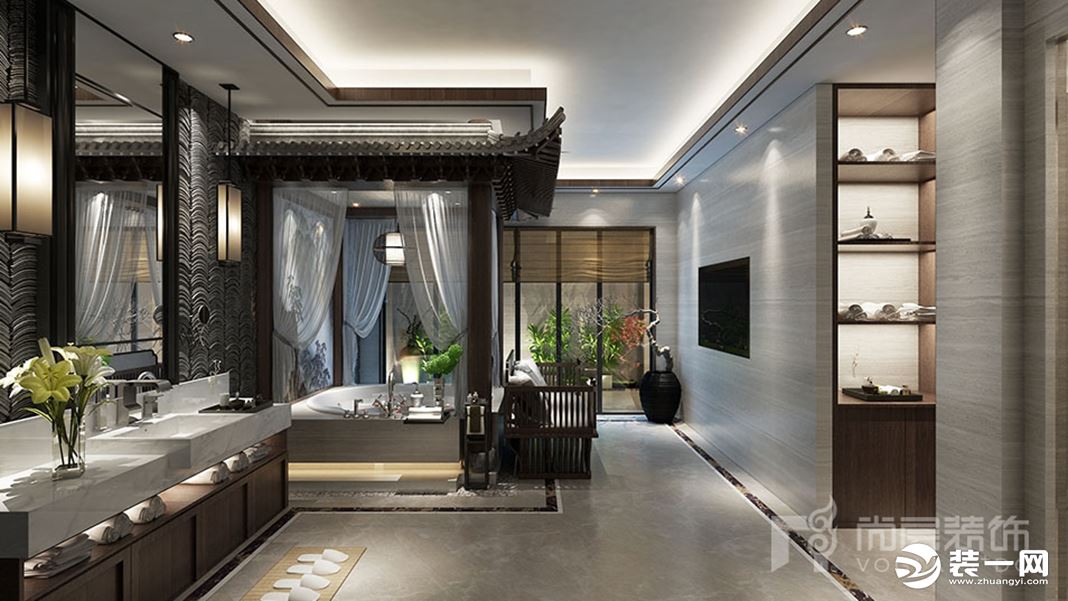 1500平米独栋别墅新中式风格卫浴间装修效果图
