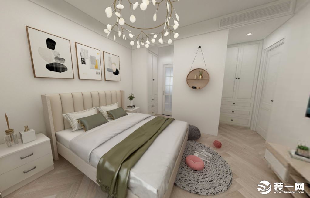 卧室作为业主的私密空间，布置较为温馨，以功能性和使用舒适性为设计的重点，软装用色上比较统一，多用温馨