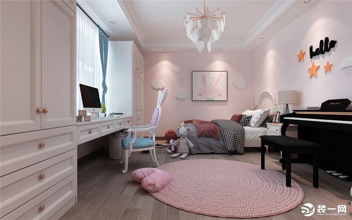 近两年，粉色风暴席卷了家装界，背景墙与床都是统一的粉嫩色调，浅浅的粉色搭配柔和暖白，营造温柔的氛围。