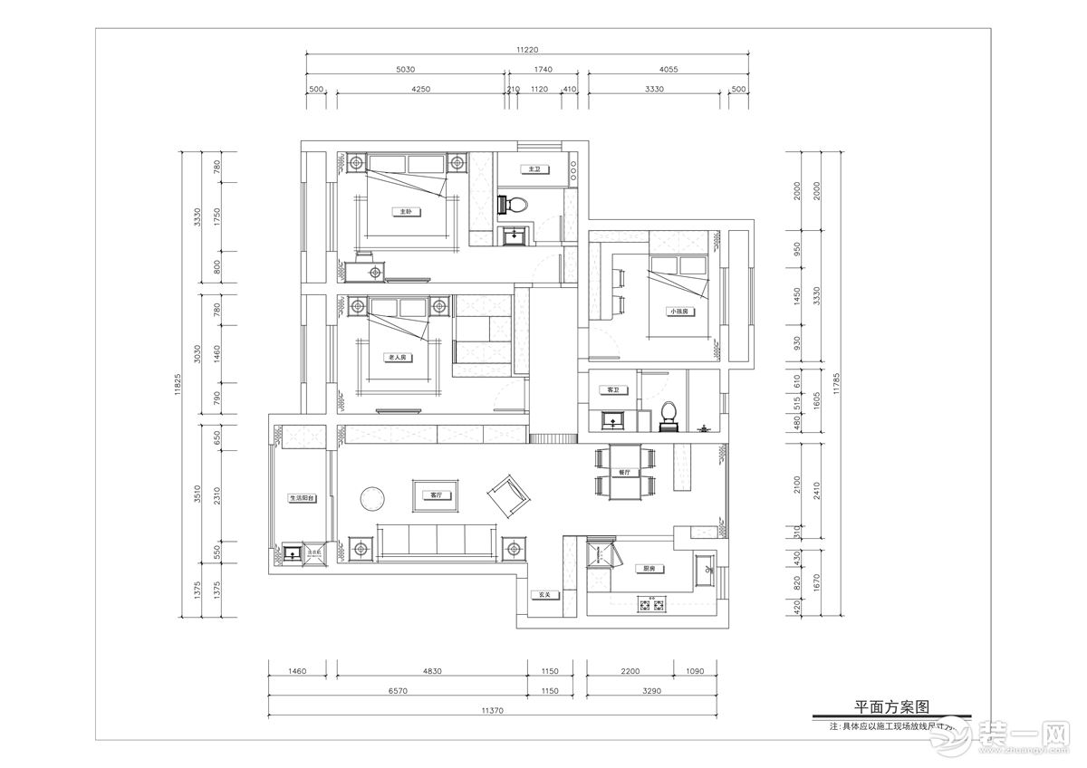 原始戶型是比較方正的，業(yè)主想要簡單舒適明亮的家居環(huán)境，對(duì)原始布局沒有做很大的改變，保留三間房選用中等