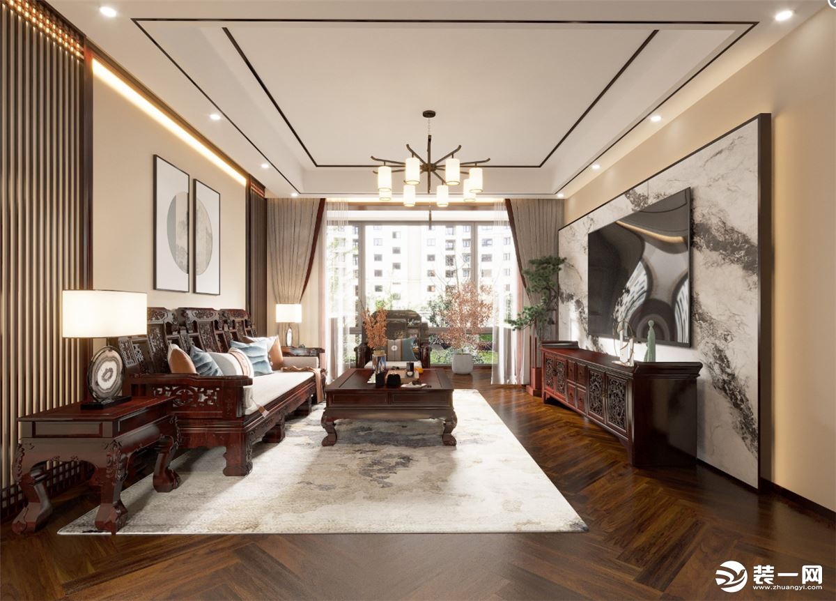 沙发扶手上采用中式与现代融合，增加了中式纯铜配饰，瞬间有了新中式的味道。