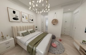 卧室作为业主的私密空间，布置较为温馨，以功能性和使用舒适性为设计的重点，软装用色上比较统一，多用温馨