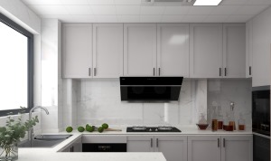 白色系得厨房看起来整洁又干净，洗菜台一般都设计在窗边，上下方全部设计得橱柜，满足厨房收纳，蒸烤一体机