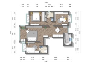 本案例是两室一厅两卫的户型，设计师将客厅和餐厅打通，实现客餐厅一体化，正式视觉上也会显得更加通透。