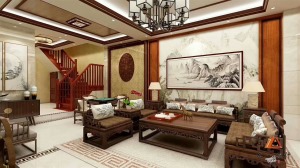福宁园小区90平新中式风格，客厅与走廊
