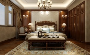 澜泊湾260平方古典美式风格装修案例卧室装修效果图