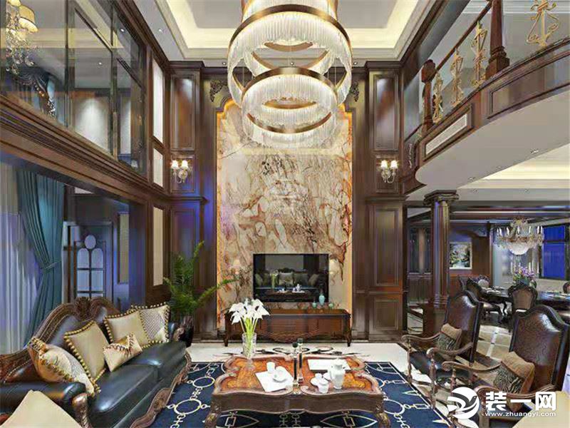 铜仁高标装饰水梦兰庭320平米美式风格复式楼装修客厅效果图