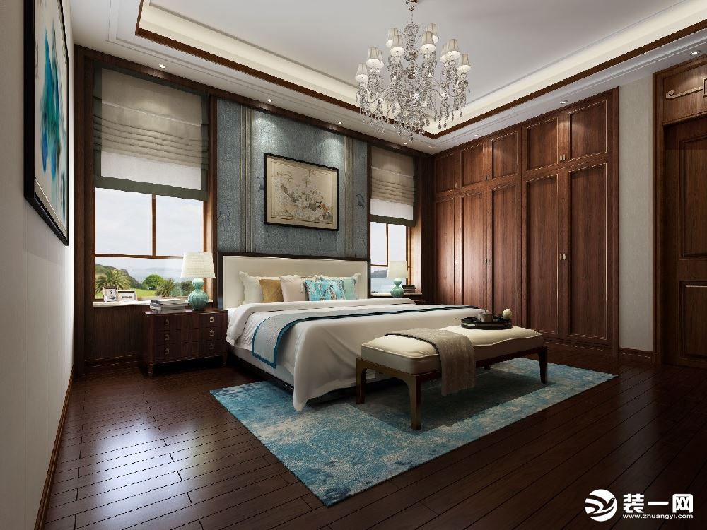 320平别墅中式风格卧室装修效果图