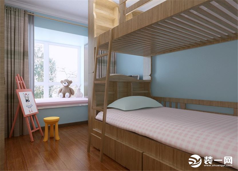卧室家具用实木和木椅打造，色采低调不张扬。墙纸色彩淡雅，线条优美。简单划分出来的休闲区域增加了卧室的