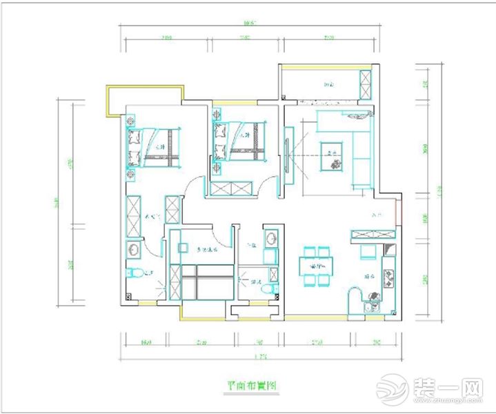 襄阳康庭装饰113㎡三居室现代简约风格家装设计布局图