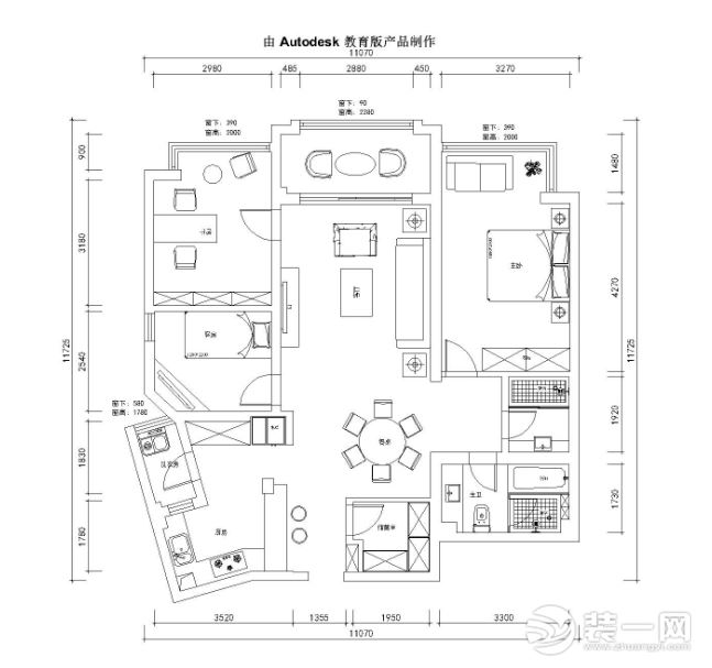 襄阳康庭装饰现代三居室128平家装效果图