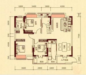 湖北康庭装饰110平三居室简约风格家装设计案例图布局图
