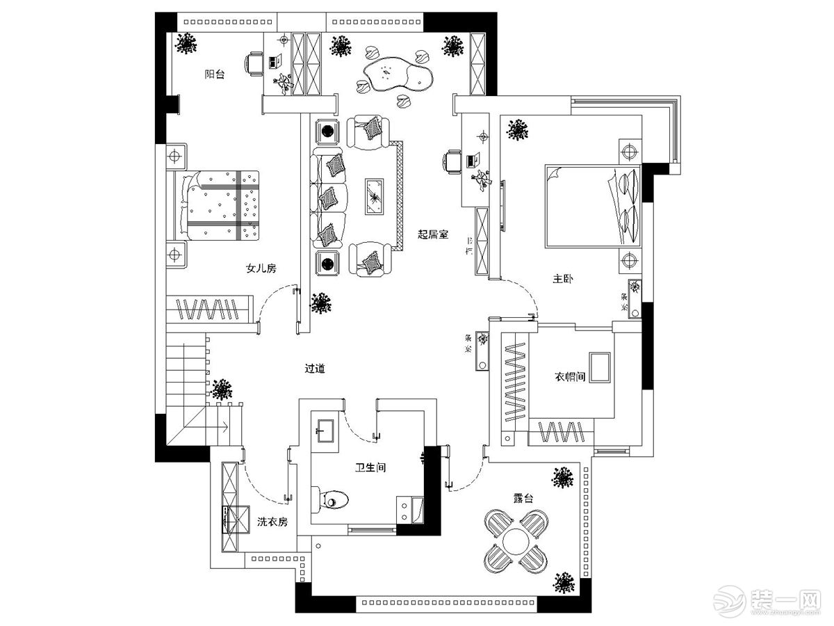 二楼有露台花园可以加以利用，让居住的房屋具有功能性和舒适性。