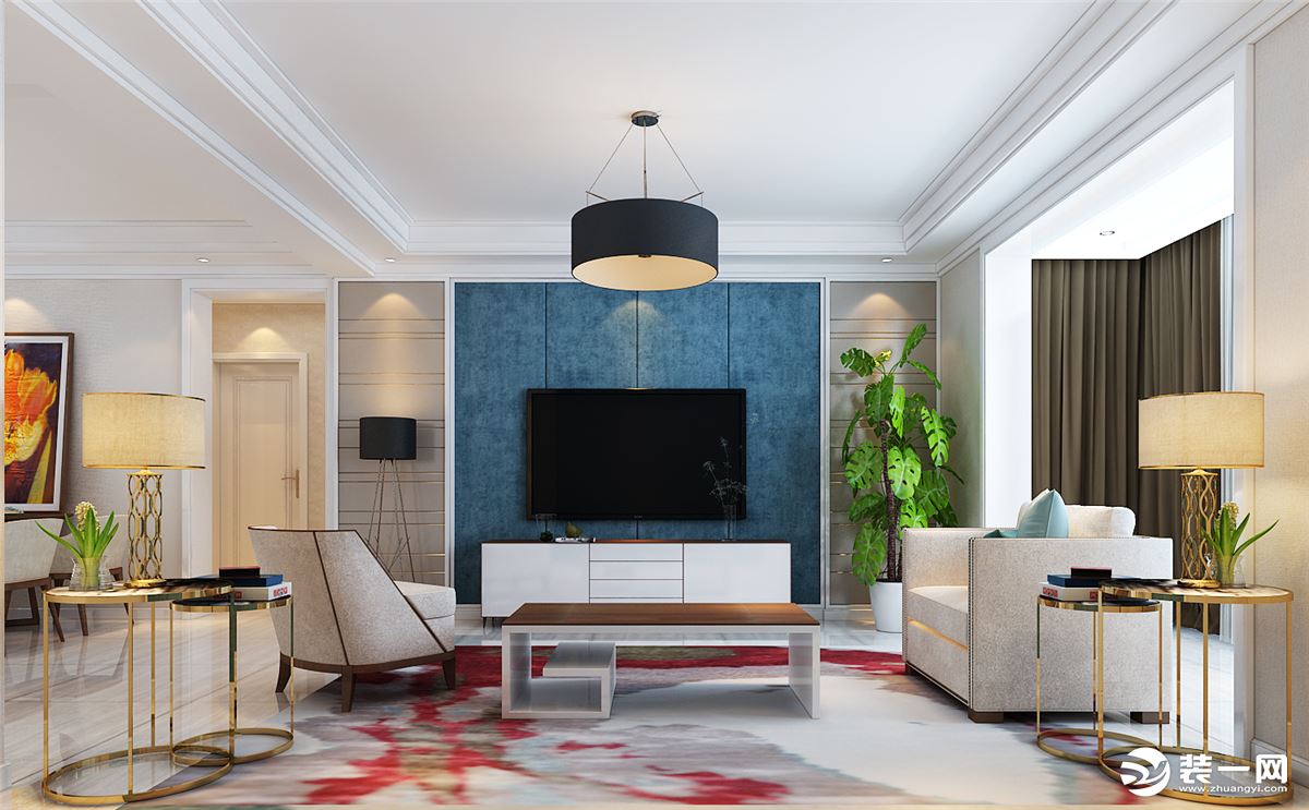 客厅以颜色与空间的搭配也是十分重要的一环，因为空间色彩的组合与搭配。