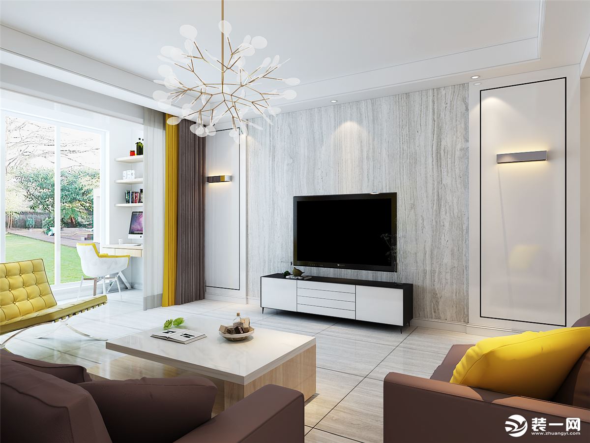 客厅借由适宜的光线、材质元素以及经过缜密计算的生活动线。