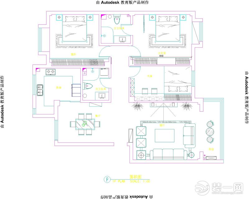 凤凰花园122㎡三室两厅一卫简美风格：平面图