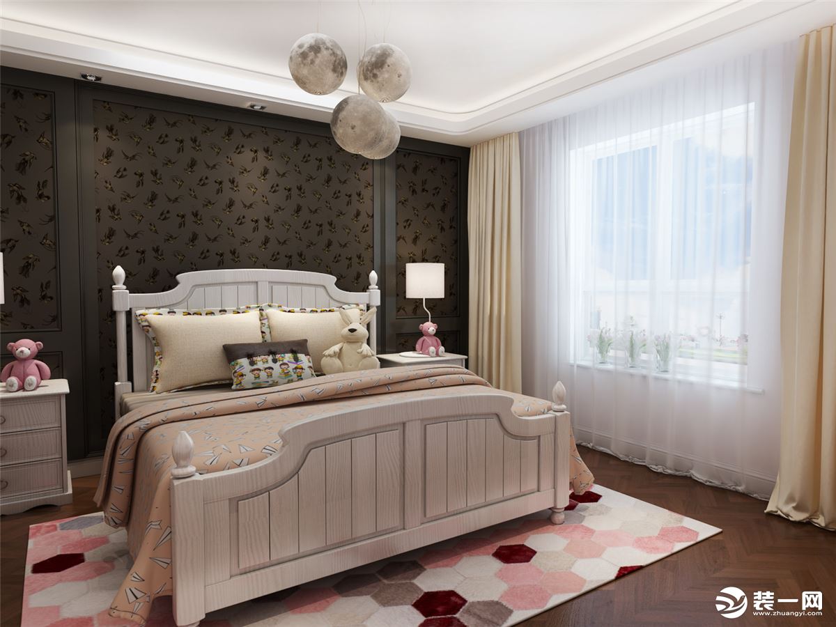 世茂悦海 144㎡ 后现代轻奢风格 儿童房设计 以清新淡雅的粉色和白色为主调，满足了居住者为女儿打造