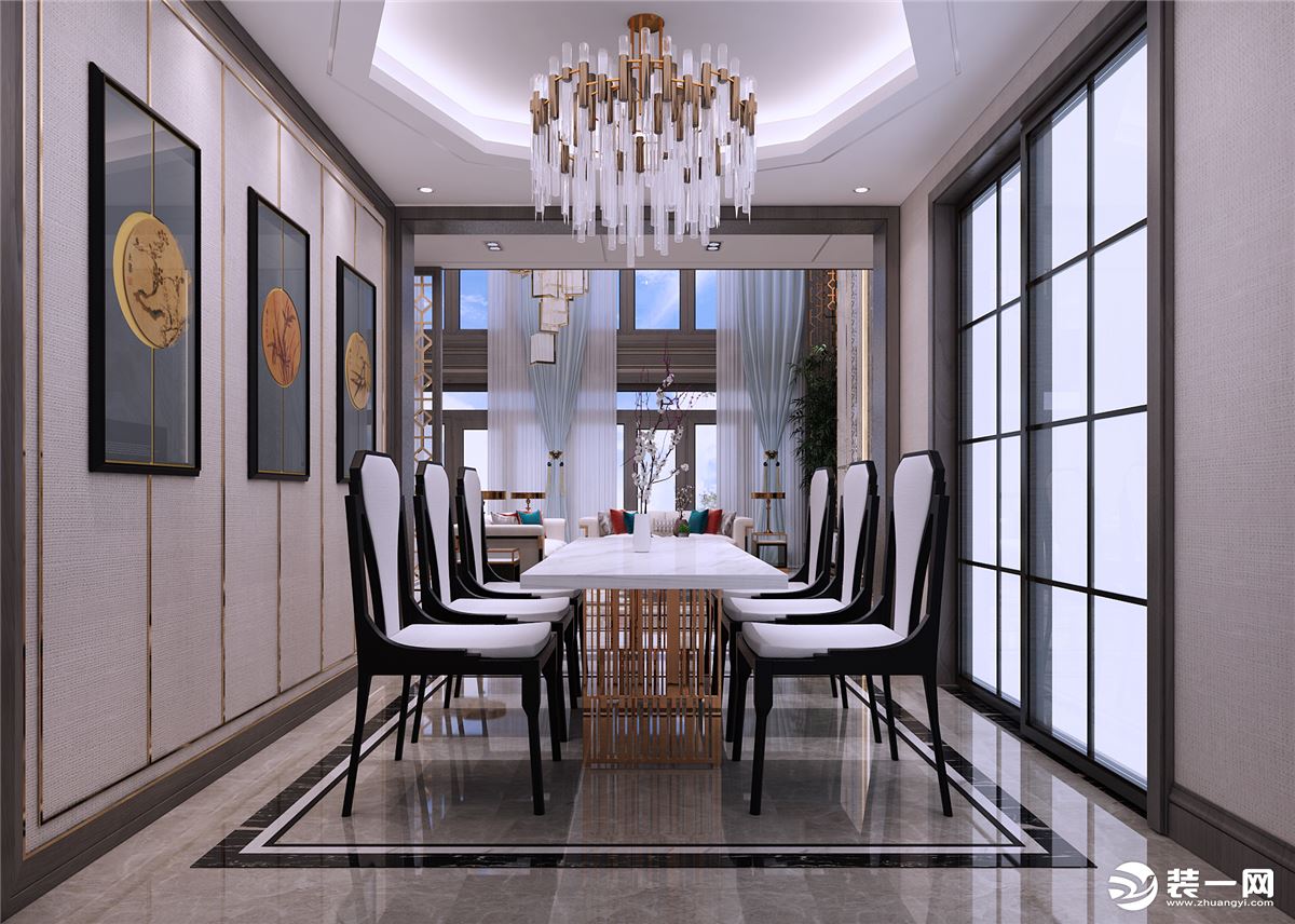 桃李春风 281㎡ 中式轻奢风格 餐厅设计 以现代人的审美需求来打造富有传统韵味的家居，更为含蓄地表