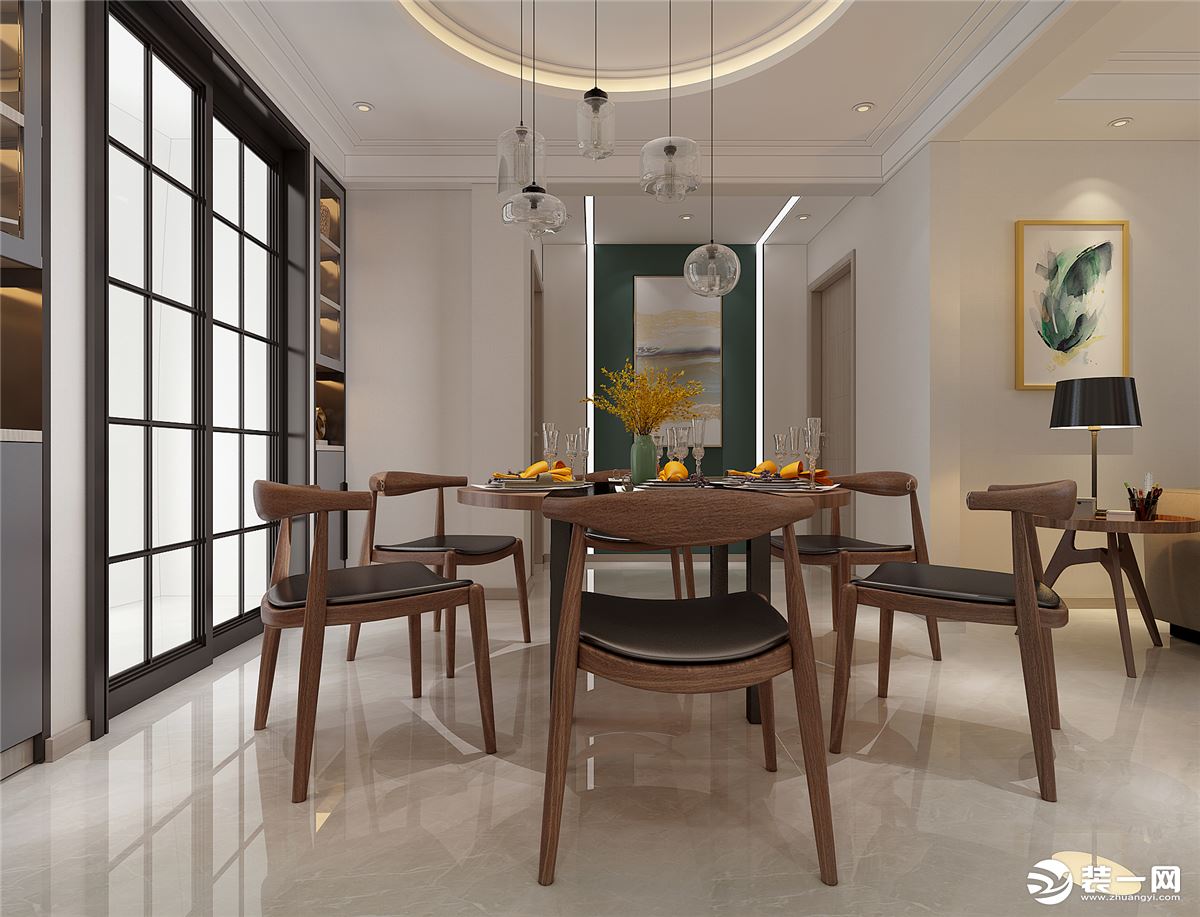 银川新房装修餐厅：极简的吊灯，不仅给空间增加层次感，也为这个私人空间注入了契合身心的温柔和安心