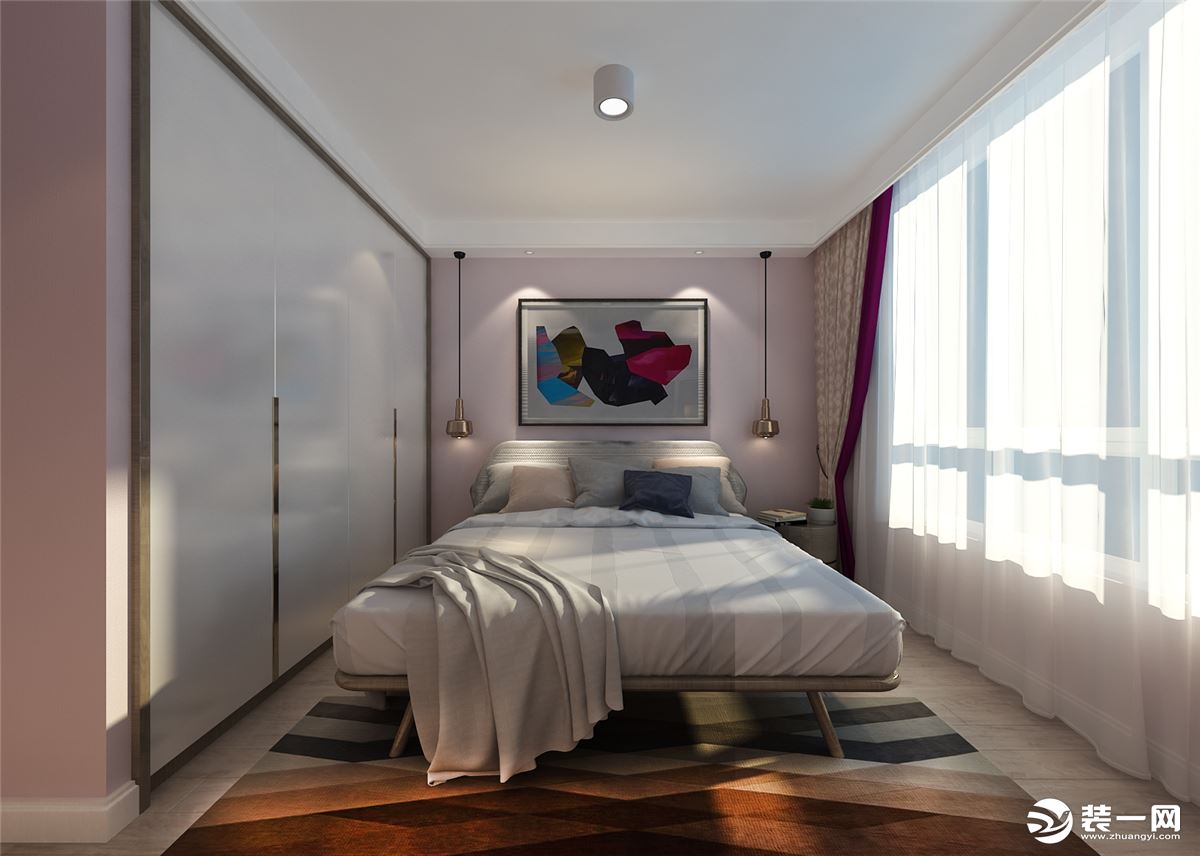 三室两厅新房装修：简单利落的线条，强调功能性的简约床品，光与影之间营造安静而惬意的休息氛围。