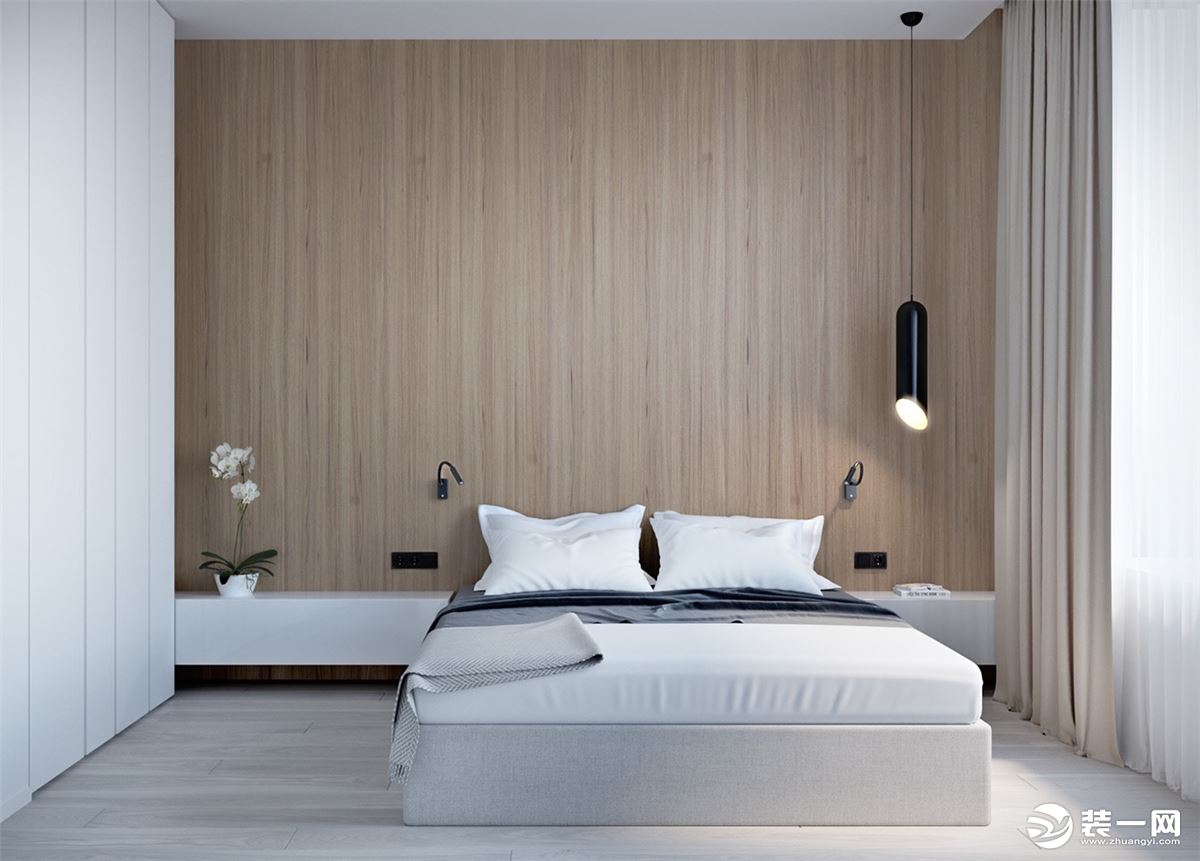 银川新房装修：没有虚华的设计，卧室呈现出清新素雅，至简至美的气质。