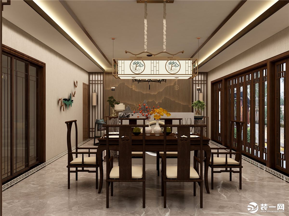 餐厅遵循对称的中式布局构设，薪火相传着中式之美。