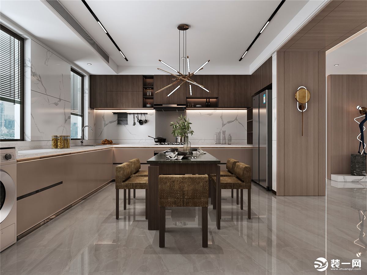 餐厨一体的设计，延伸了厨房空间的使用  同时加强了各空间的紧密联系  让家、让生活更有“烟火气”
