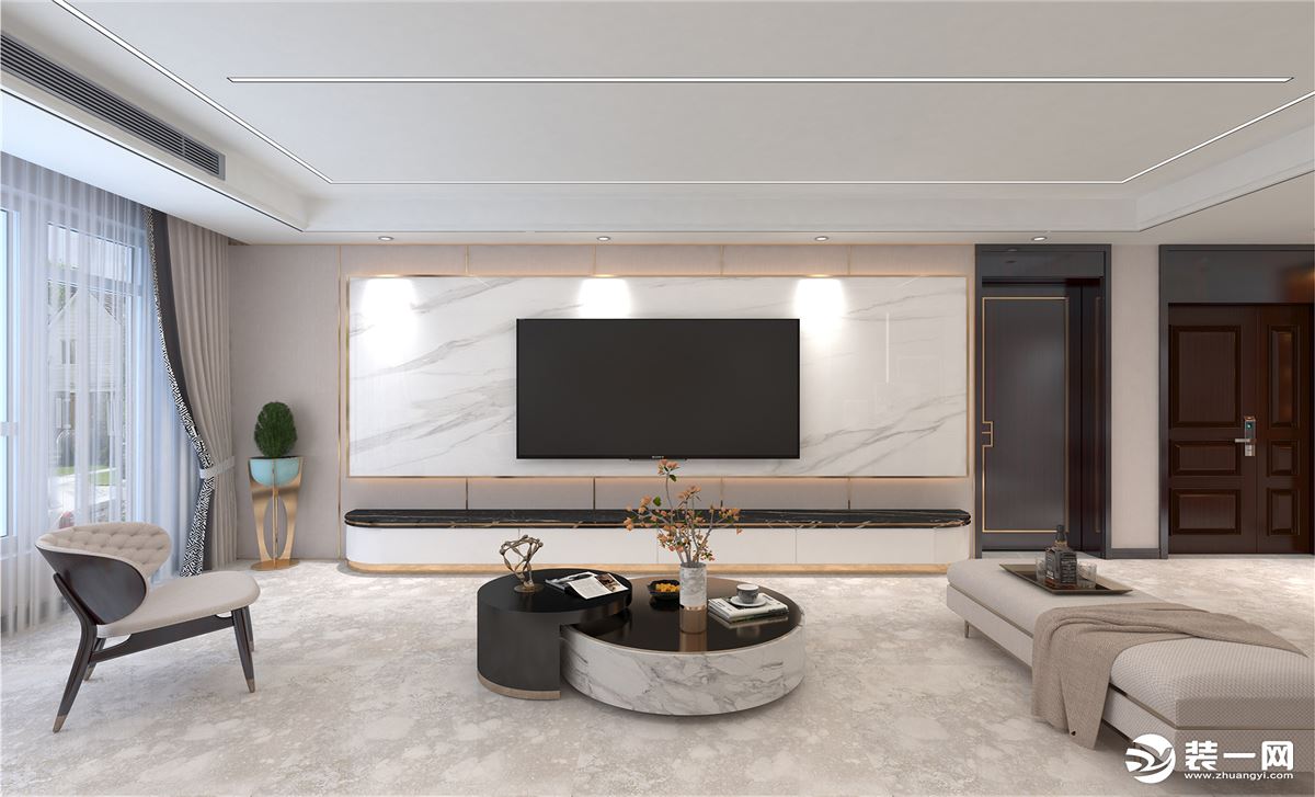 银川客厅电视墙装修中加入金属元素，呈现轻盈精致的质感，加深空间层次。