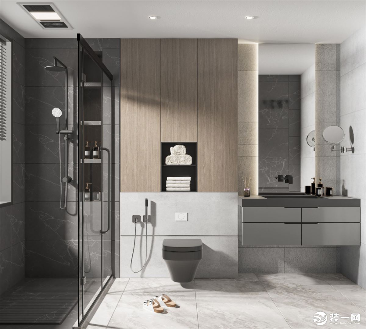卫生间的设计简约清透却不失高级感；干湿分离，让洗漱也变得更加得心应手。