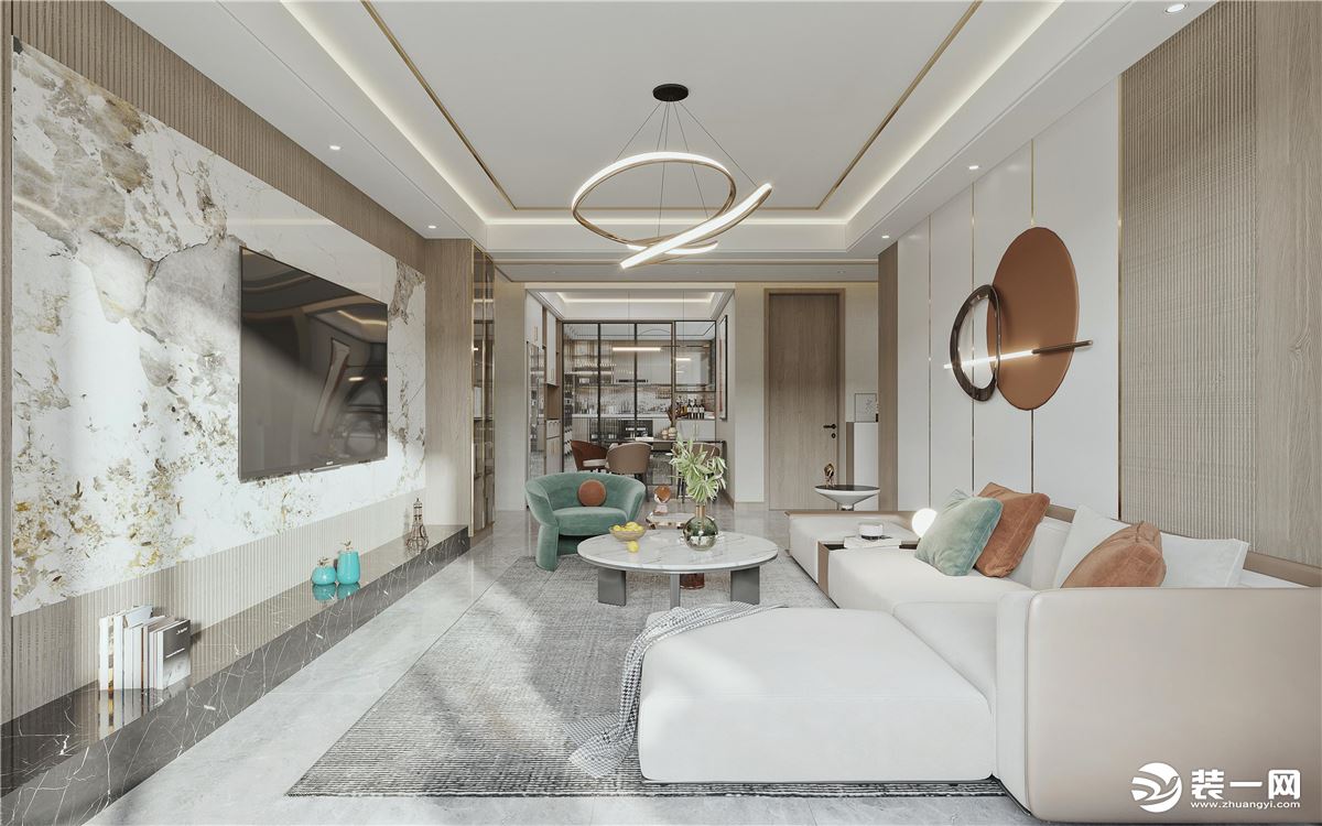 现代风格客厅白色沙发