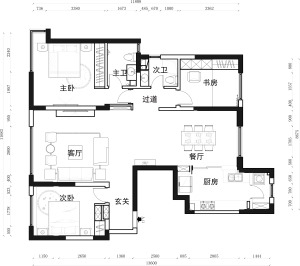 世茂悦海131㎡现代轻奢平面布置图，户型方正整体均衡，客厅与双卧室朝南，动静区与基本功能合理。