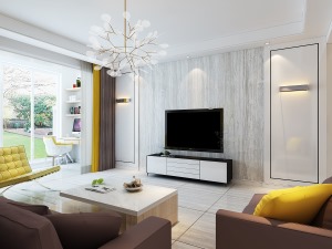 客廳借由適宜的光線、材質元素以及經過縝密計算的生活動線。