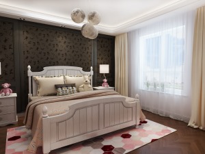 世茂悦海 144㎡ 后现代轻奢风格 儿童房设计 以清新淡雅的粉色和白色为主调，满足了居住者为女儿打造