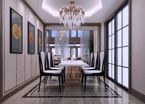 桃李春风 281㎡ 中式轻奢风格 餐厅设计 以现代人的审美需求来打造富有传统韵味的家居，更为含蓄地表