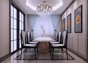 桃李春风 281㎡ 中式轻奢风格 餐厅设计 干脆利落的线条配上简单的装饰元素，不仅突破了传统中式可能
