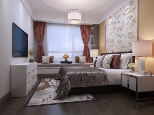桃李春风 281㎡ 中式轻奢风格 一层次卧设计 在家具产品的设计、材料、色彩运用、工艺细节处理上，对