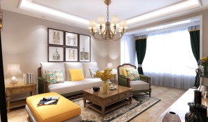 软装设计中，设计师舍弃经典的皮质沙发，使用较为清新的米色布艺沙发，搭配明亮单品，打造空间层次。