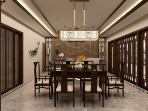 餐厅遵循对称的中式布局构设，薪火相传着中式之美。