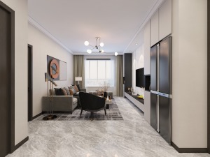 白色作为客厅的主色调，呈现出简洁大气的空间视觉效果，再辅以大面积的高级灰色，营造出干净舒适的家庭氛围