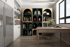古典绿书柜在保持它收纳性能的同时，独特的造型更是法式复古风格的延续
