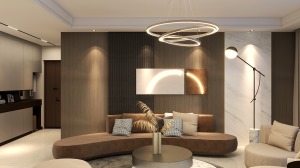 线条柔和的沙发曲线，带来属于家的舒适感，更符合一家三口温馨互动的生活情景。